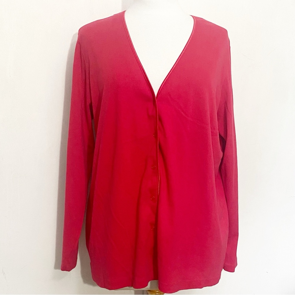 Lands' End Women's Red 100% Cotton Button-Front Blouse 1X